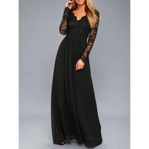 Everyday the Label Lace Maxi Dress VNeck Women Black Dresses